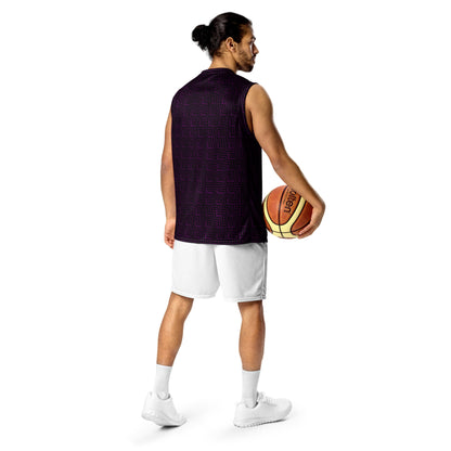 Recycled Unisex Basketball Jersey Purple & Black Zig Zag Print