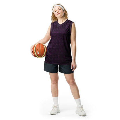 Recycled Unisex Basketball Jersey Purple & Black Zig Zag Print