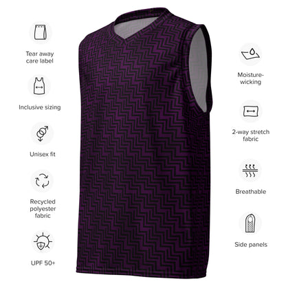 Recycled Unisex Basketball Jersey Purple & Black Zig Zag Print