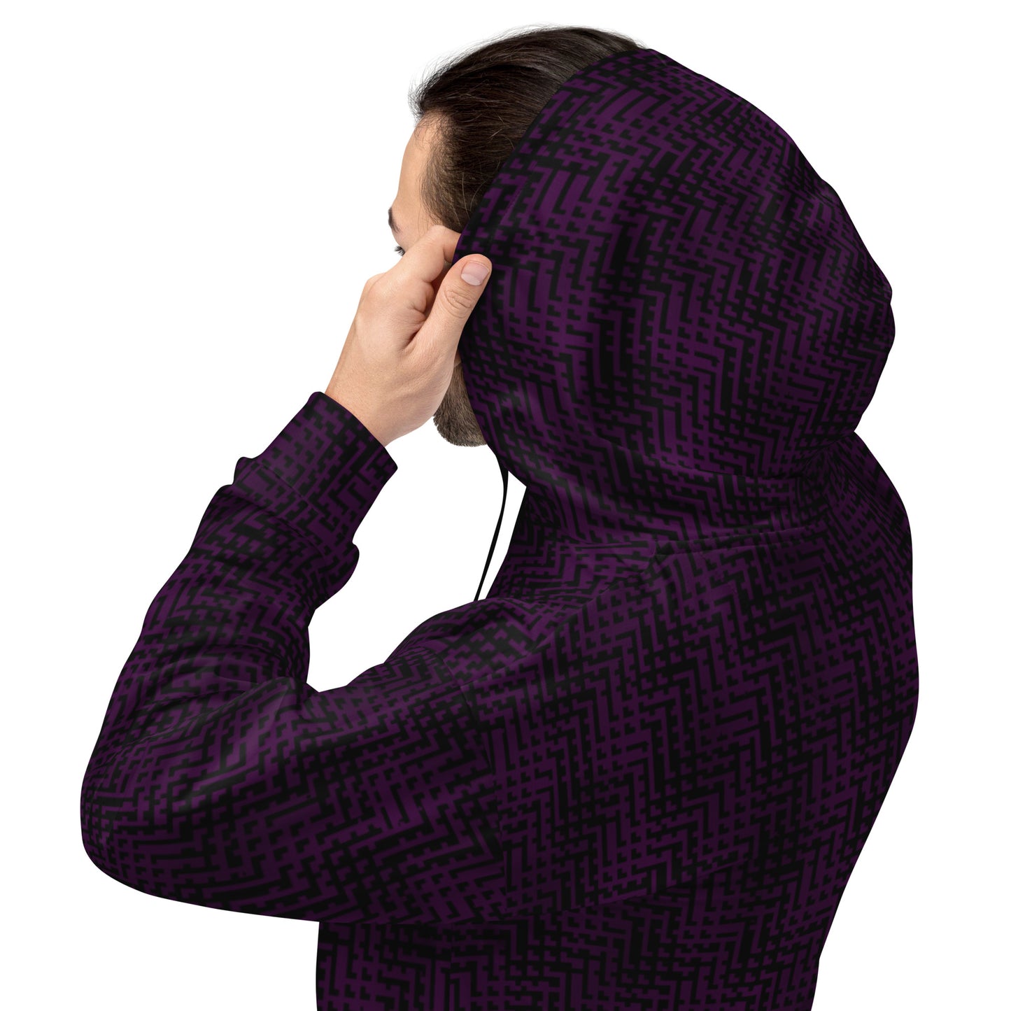 Unisex Hoodie Black & Purple Houndstooth-Gingham Mix