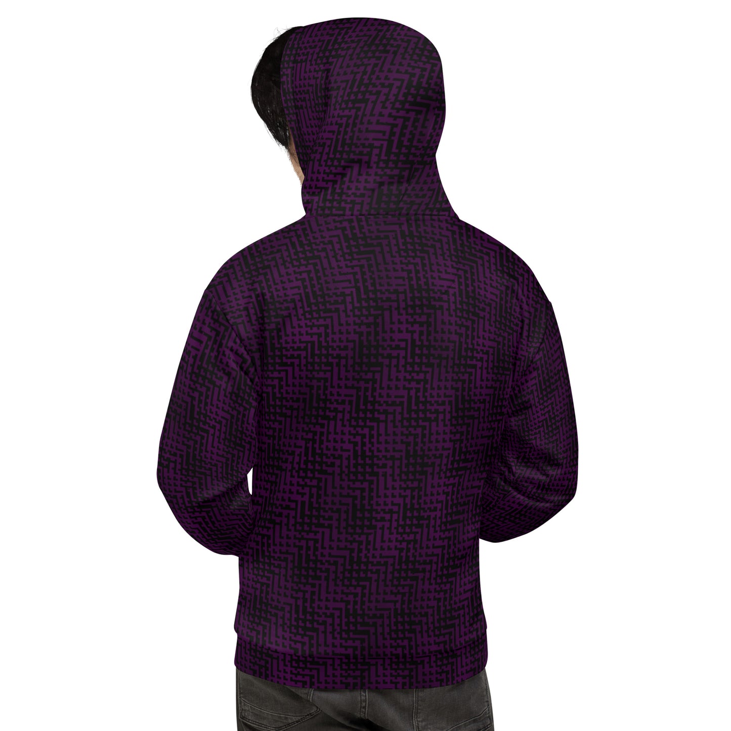 Unisex Hoodie Black & Purple Houndstooth-Gingham Mix