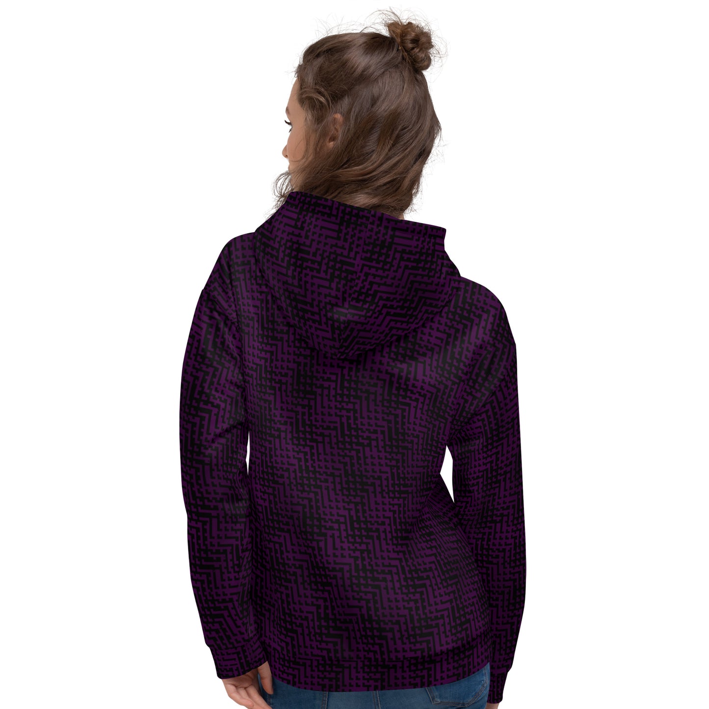 Unisex Hoodie Black & Purple Houndstooth-Gingham Mix