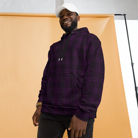 Unisex Hoodie Black & Purple Houndstooth-Gingham Mix