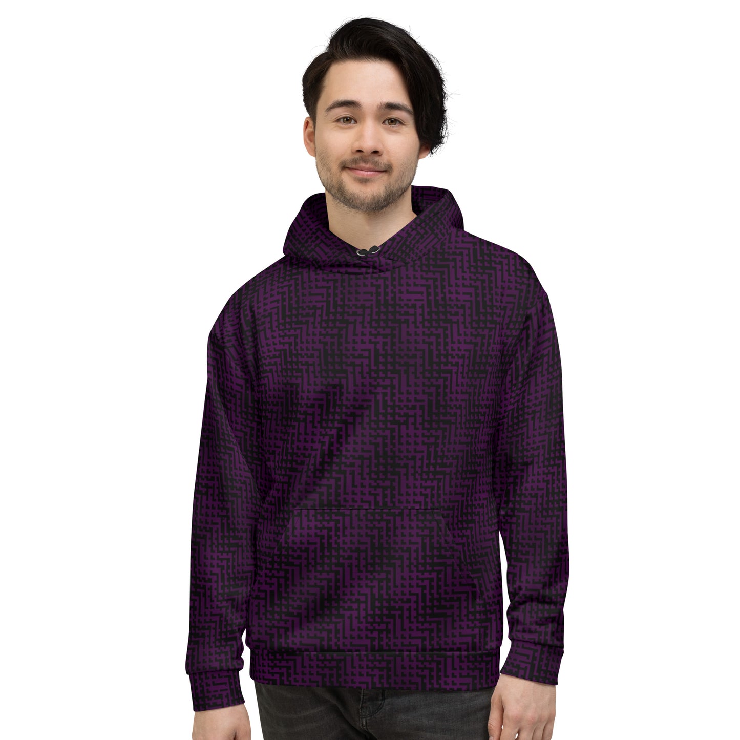 Unisex Hoodie Black & Purple Houndstooth-Gingham Mix