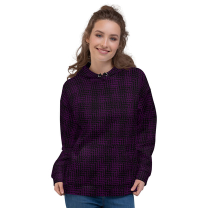 Unisex Hoodie Black & Purple Houndstooth-Gingham Mix