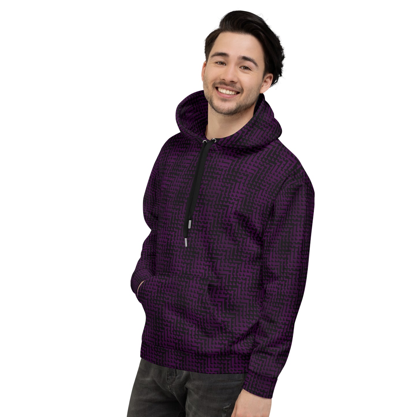 Unisex Hoodie Black & Purple Houndstooth-Gingham Mix