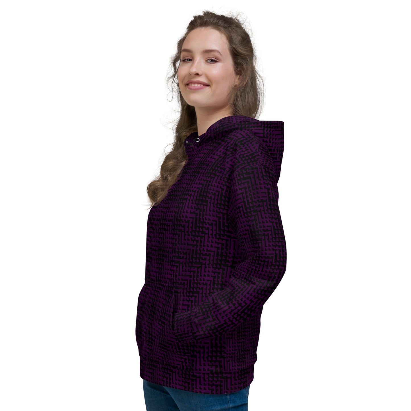 Unisex Hoodie Black & Purple Houndstooth-Gingham Mix