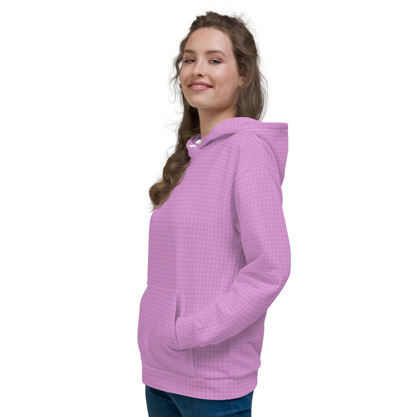 Women's Hoodie Pink Houndstooth-Gingham Mix