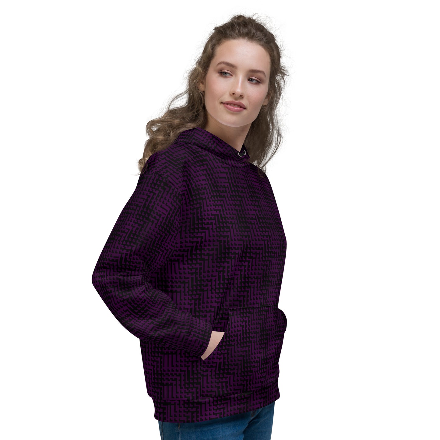 Unisex Hoodie Black & Purple Houndstooth-Gingham Mix