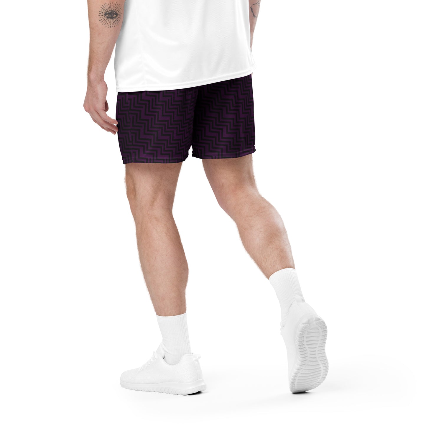 Unisex Mesh Shorts Purple & Black Zig Zag Print