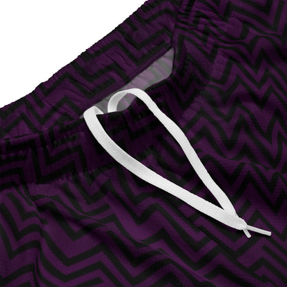 Unisex Mesh Shorts Purple & Black Zig Zag Print