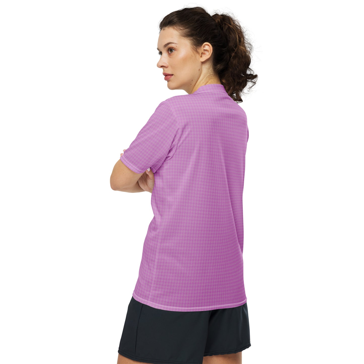 Women's Recycled Sports Jersey Pink Houndstooth-Gingham Mix