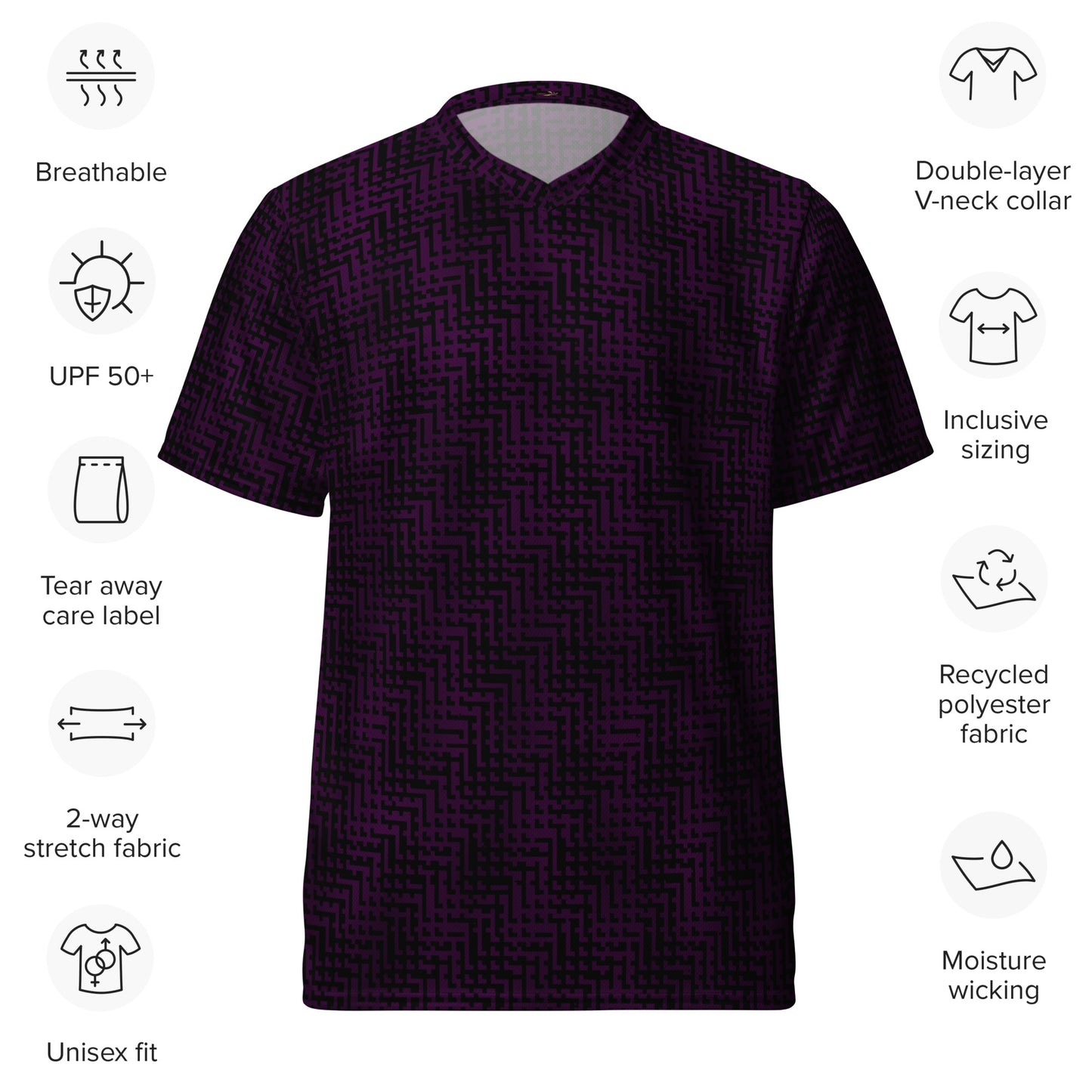 Unisex Recycled Sports Jersey Black & Purple Houndstooth-Gingham Mix