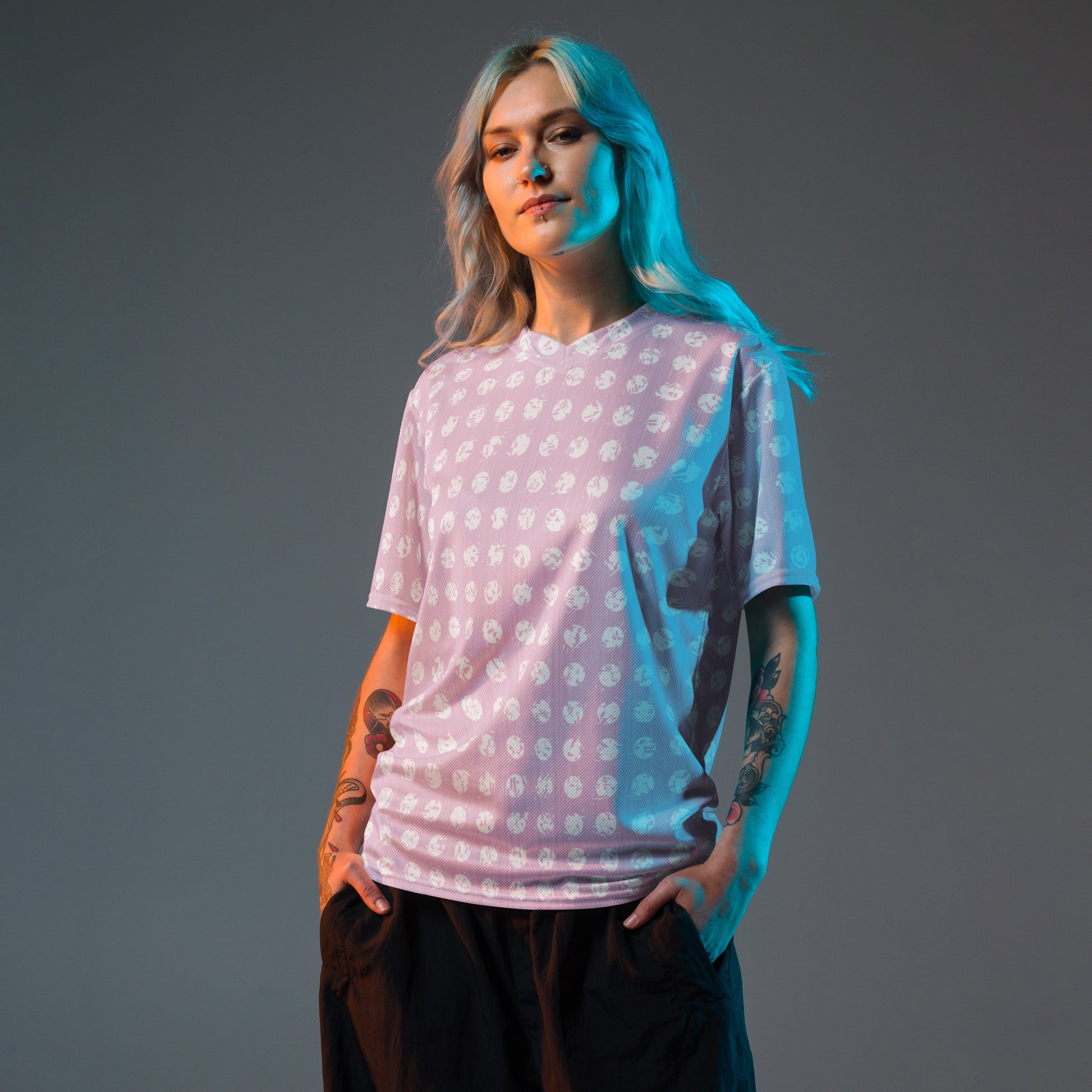 Women's White Polka Dot Pink Recycled Sports Jersey