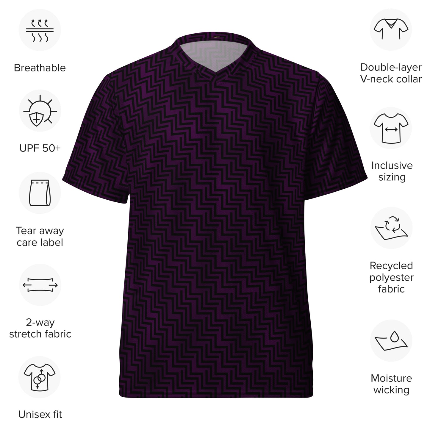 Recycled Unisex Sports Jersey Purple & Black Zig Zag Print