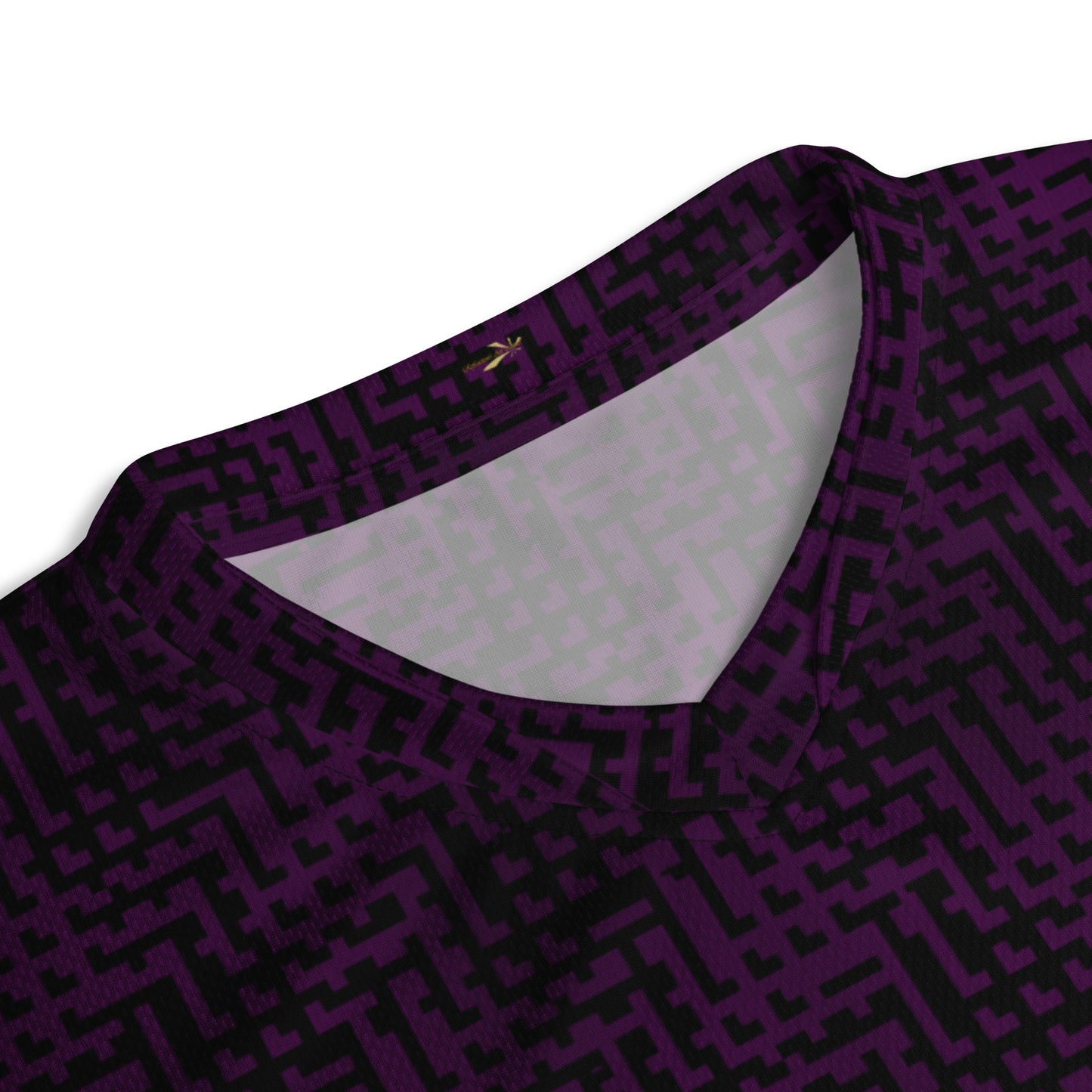 Unisex Recycled Sports Jersey Black & Purple Houndstooth-Gingham Mix