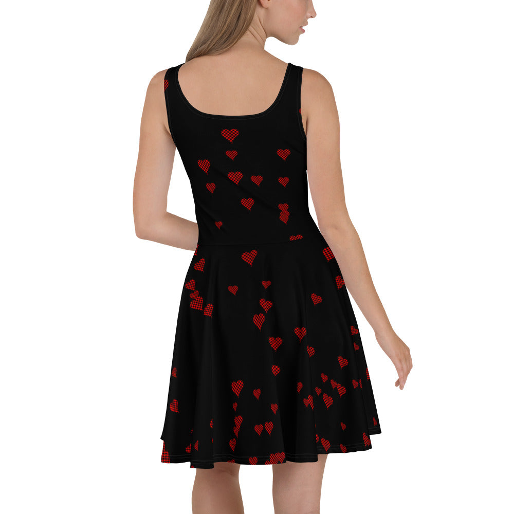 Skater Dress Checkered Heart XOXO Black