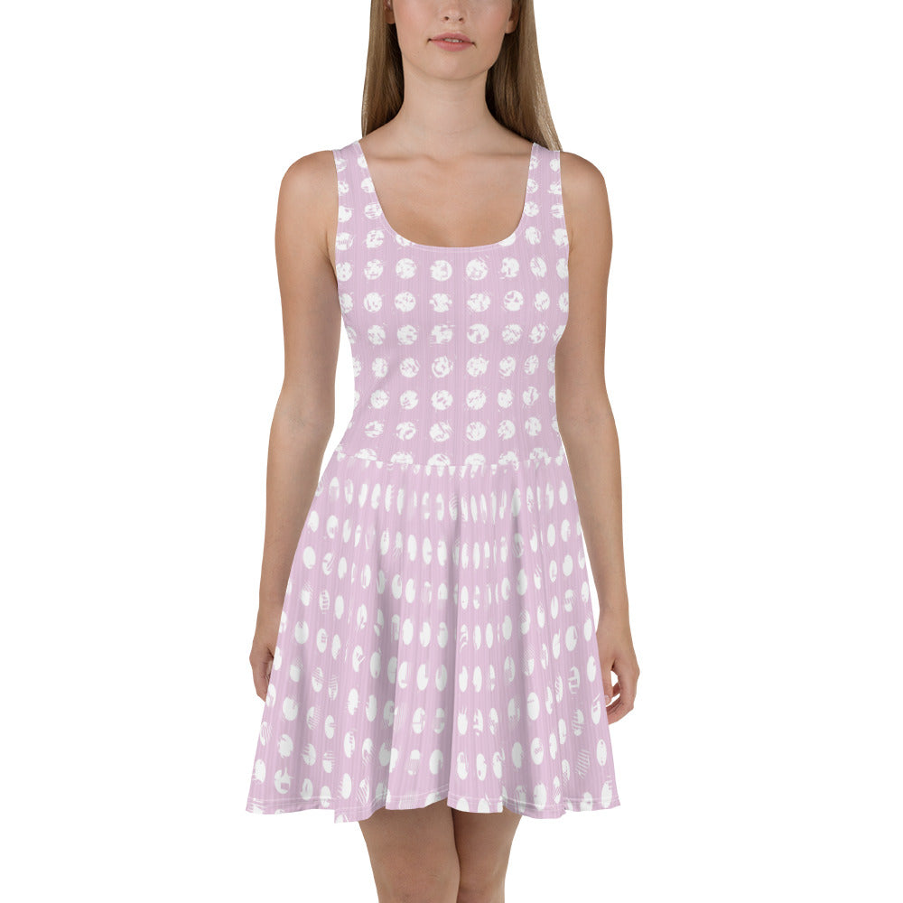 Women's White Polka Dot Pink Skater Dress