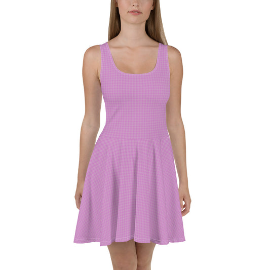 Women's Skater Dress Pink Houndstooth-Gingham Mix