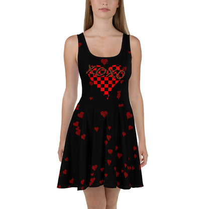 Skater Dress Checkered Heart XOXO Black