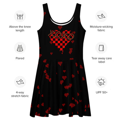 Skater Dress Checkered Heart XOXO Black