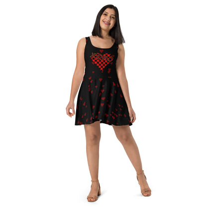 Skater Dress Checkered Heart XOXO Black