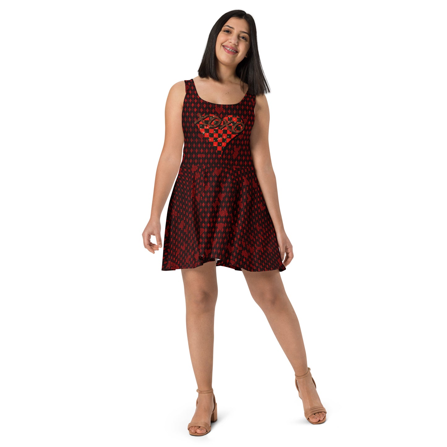 Skater Dress Checkered Heart XOXO Red Argyle