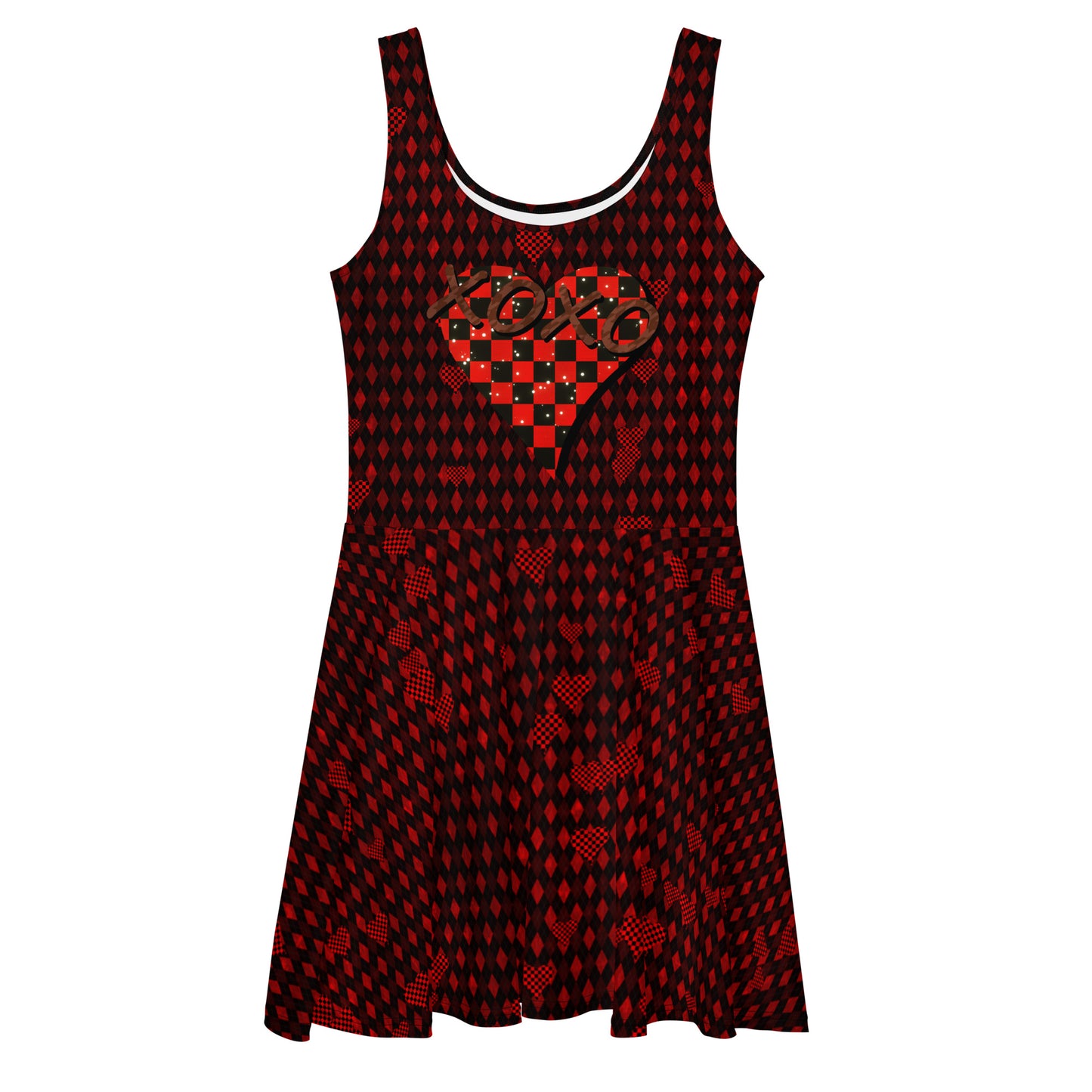 Skater Dress Checkered Heart XOXO Red Argyle