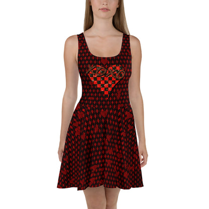 Skater Dress Checkered Heart XOXO Red Argyle