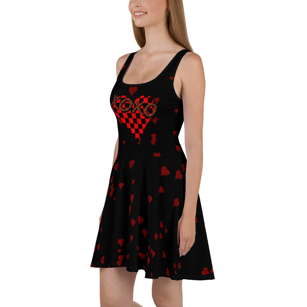 Skater Dress Checkered Heart XOXO Black