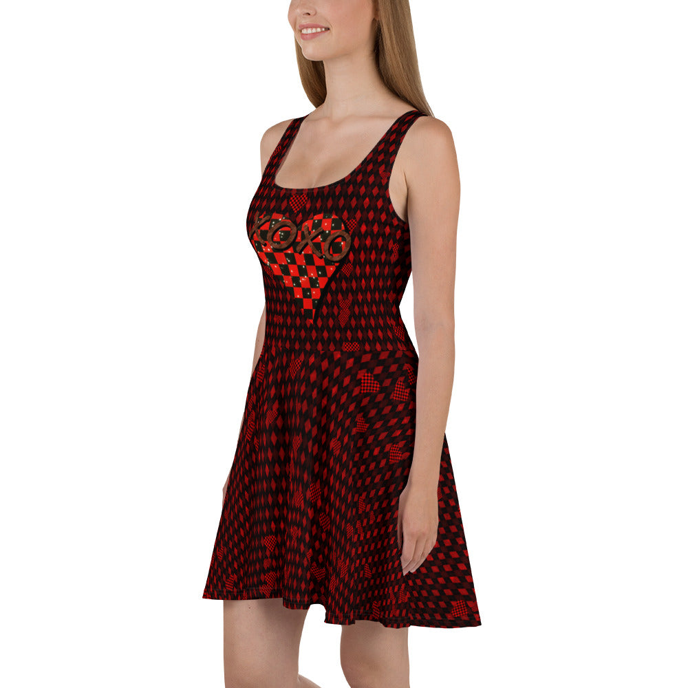 Skater Dress Checkered Heart XOXO Red Argyle