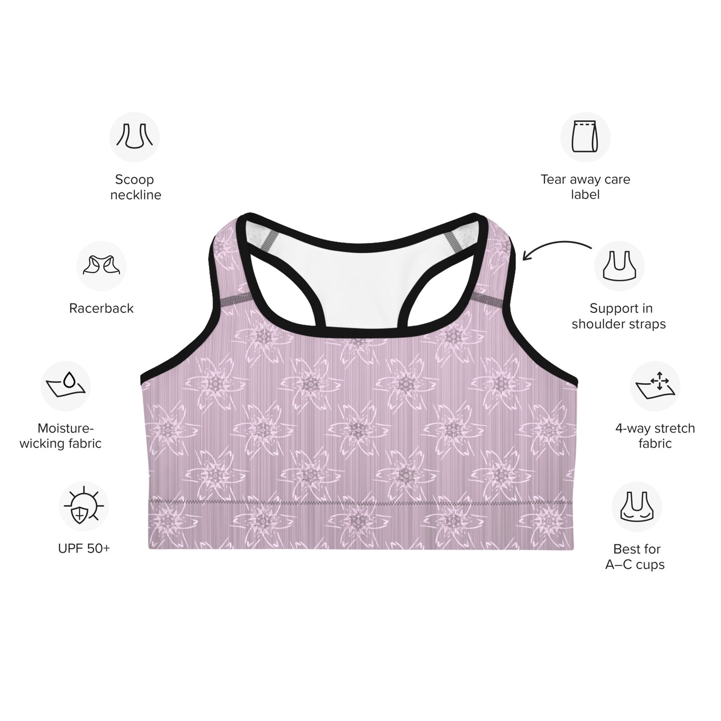 Women's Light Pink Floral Sports Bra