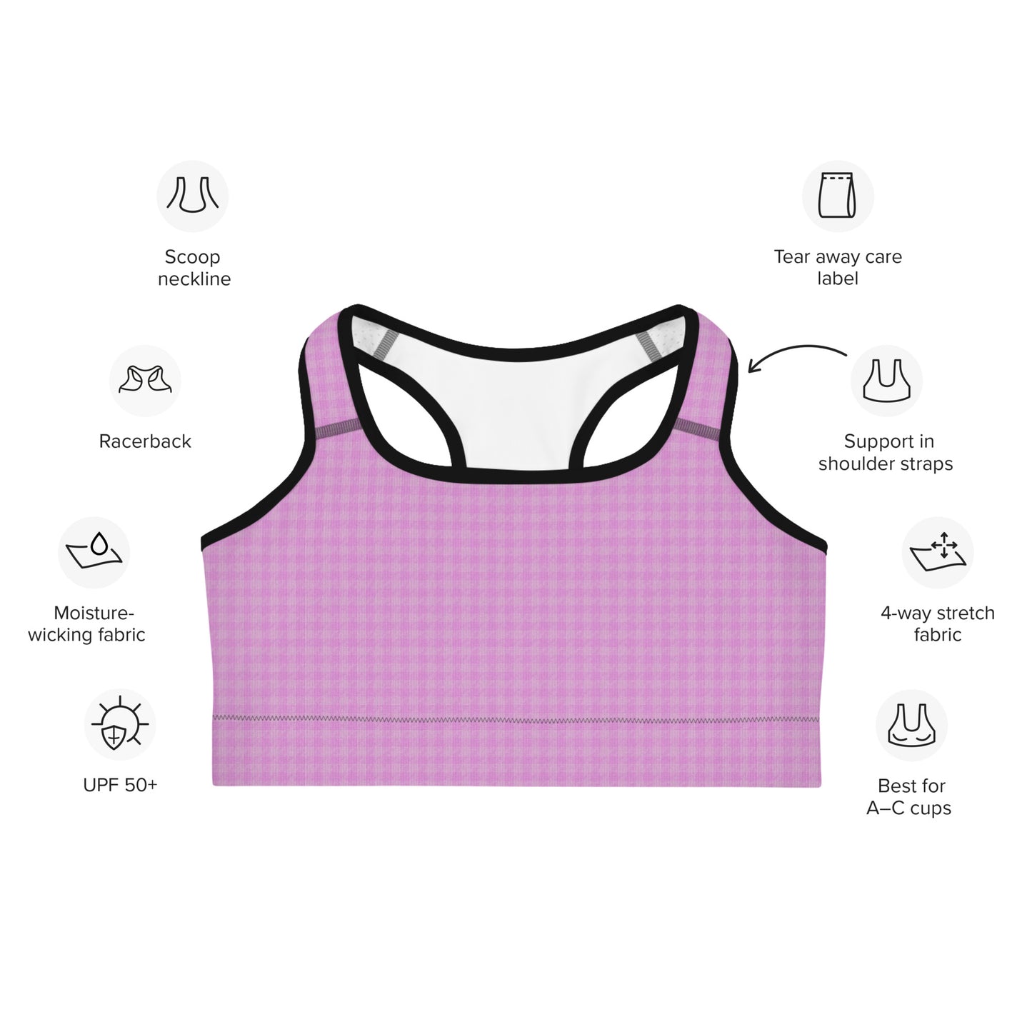 Women's Sports Bra Pink Houndstooth-Gingham Mix