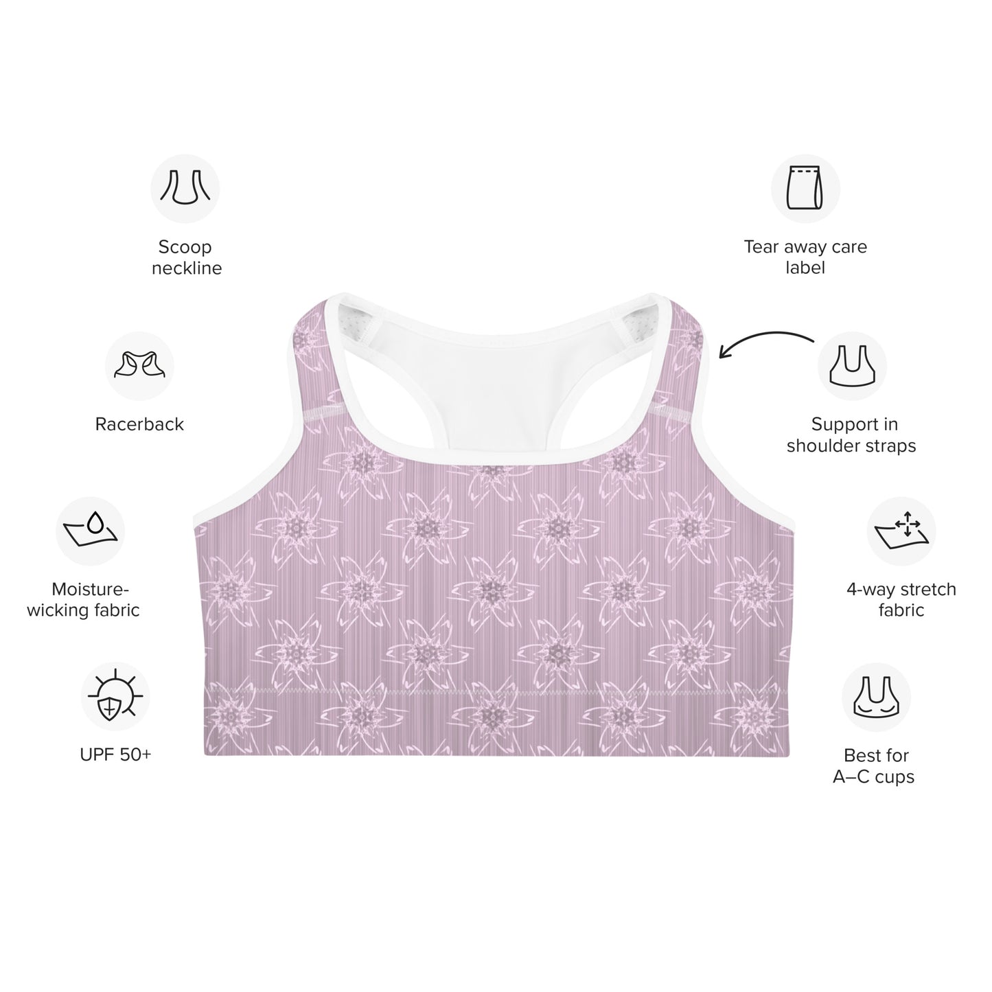 Women's Light Pink Floral Sports Bra