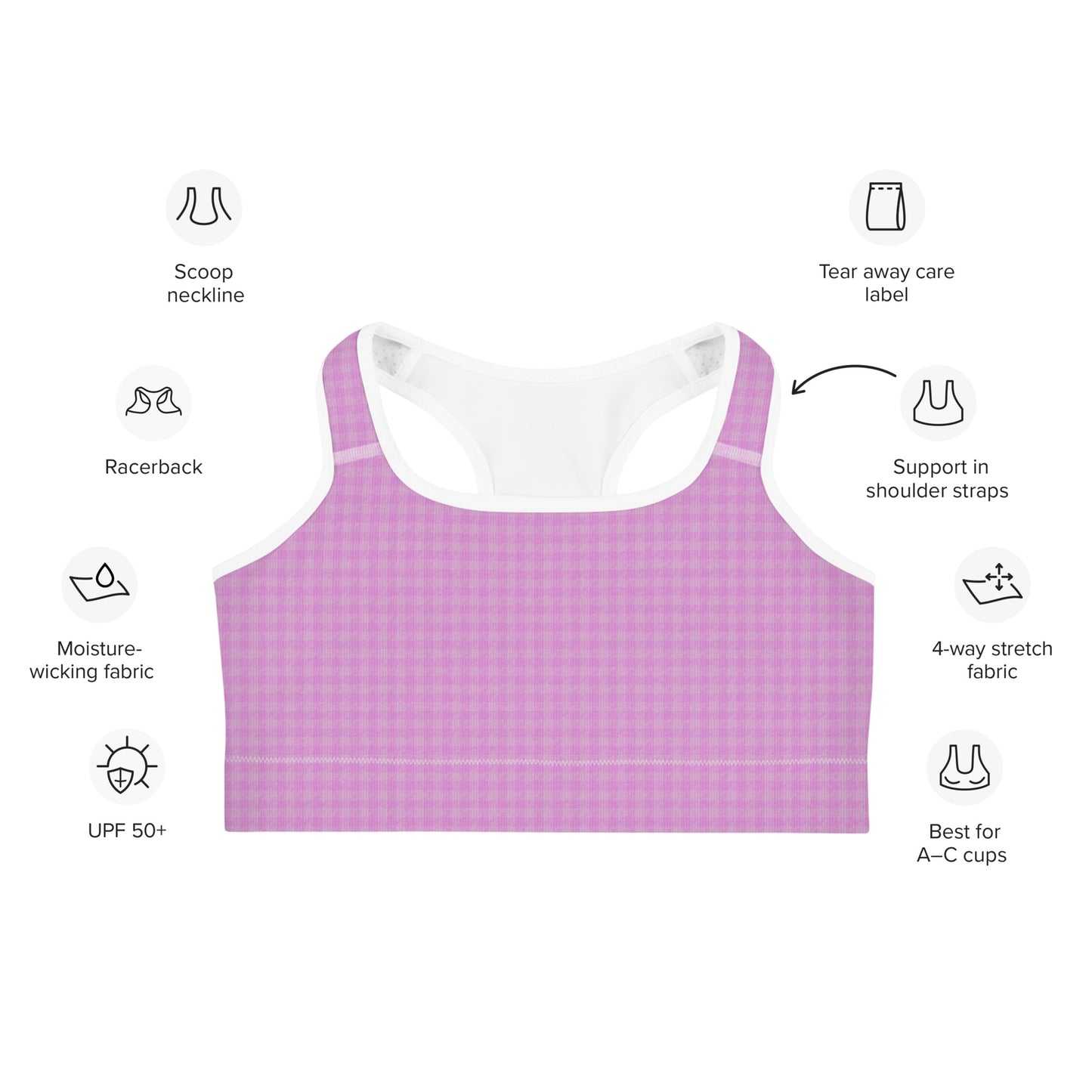 Women's Sports Bra Pink Houndstooth-Gingham Mix