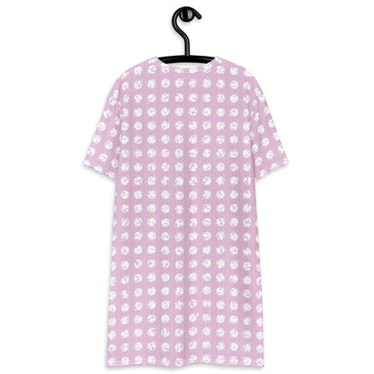 Women's White Polka Dot Pink T-Shirt Dress