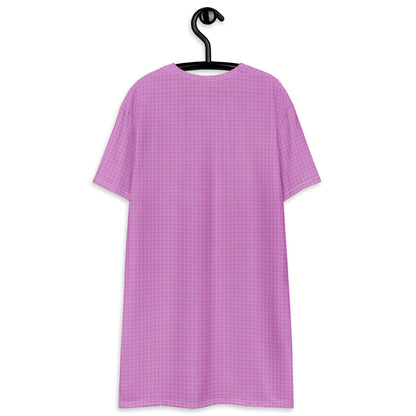 Women's T-shirt Dress Pink Houndstooth-Gingham Mix