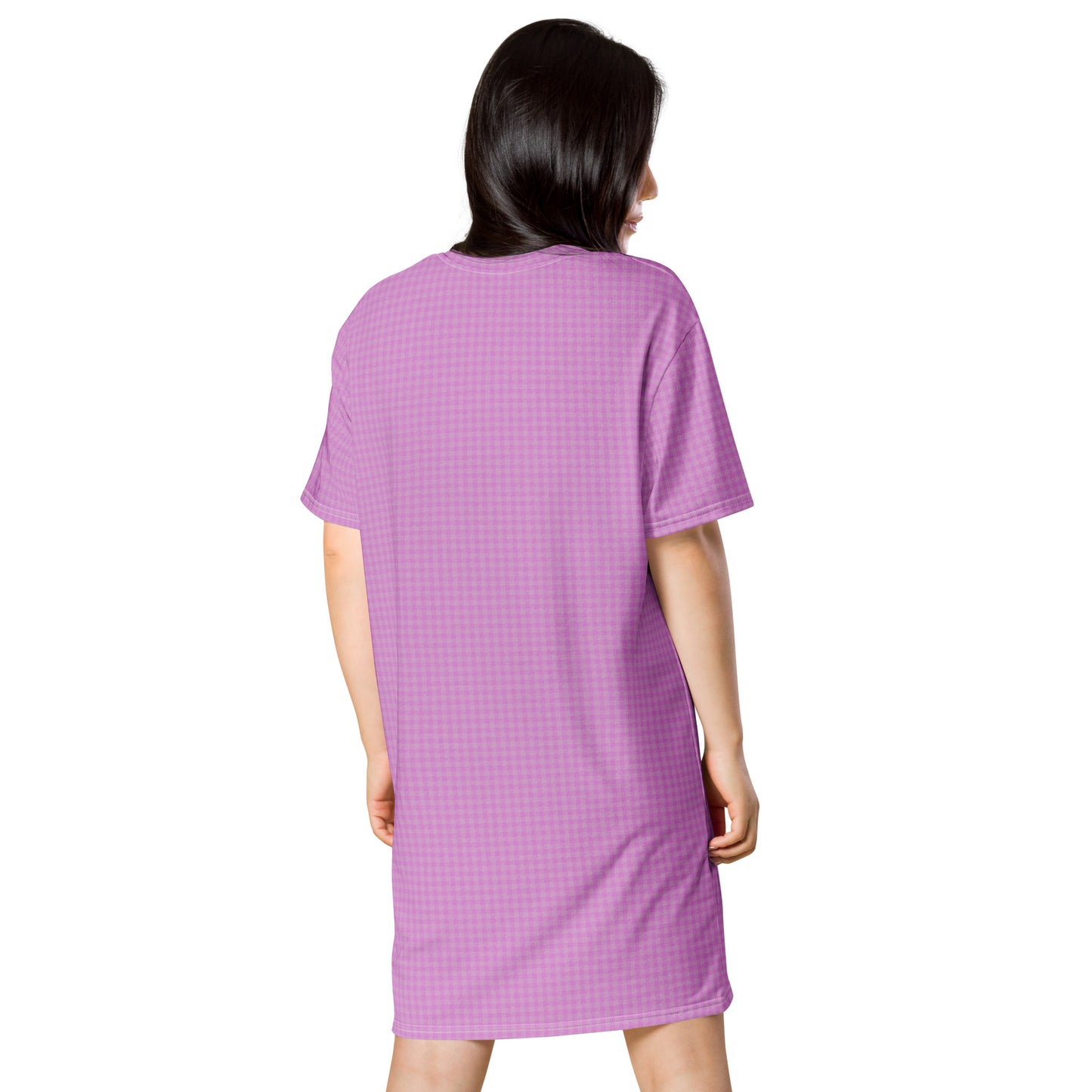 Women's T-shirt Dress Pink Houndstooth-Gingham Mix