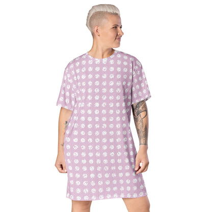 Women's White Polka Dot Pink T-Shirt Dress