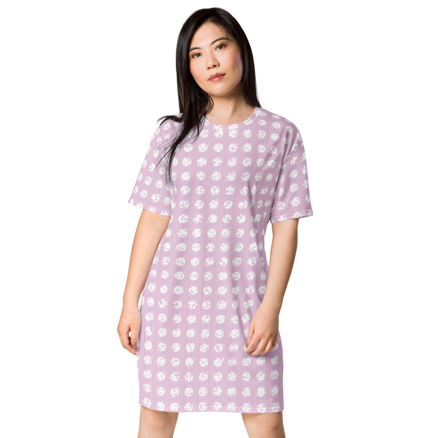 Women's White Polka Dot Pink T-Shirt Dress