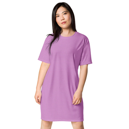 Women's T-shirt Dress Pink Houndstooth-Gingham Mix