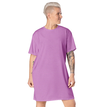 Women's T-shirt Dress Pink Houndstooth-Gingham Mix