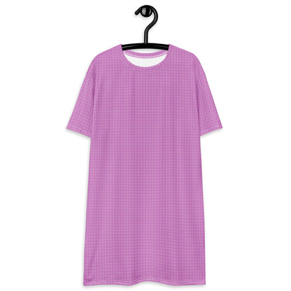 Women's T-shirt Dress Pink Houndstooth-Gingham Mix