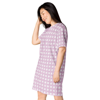 Women's White Polka Dot Pink T-Shirt Dress