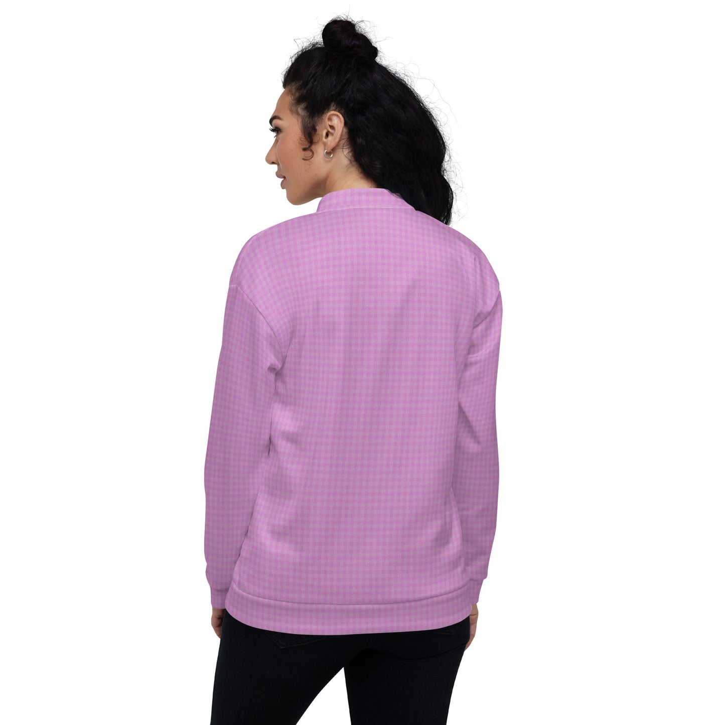 Women's Bomber Jacket Pink Houndstooth-Gingham Mix