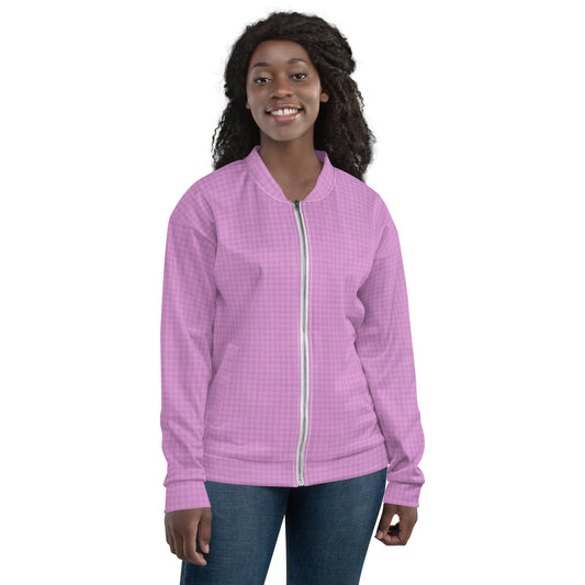 Women's Bomber Jacket Pink Houndstooth-Gingham Mix