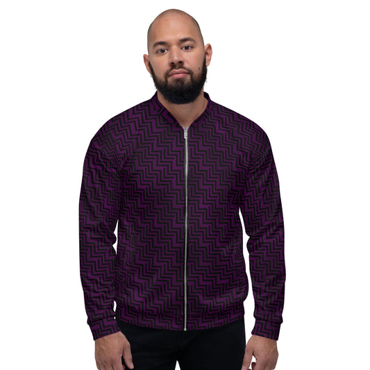 Unisex Bomber Jacket Purple & Black Zig Zag Print