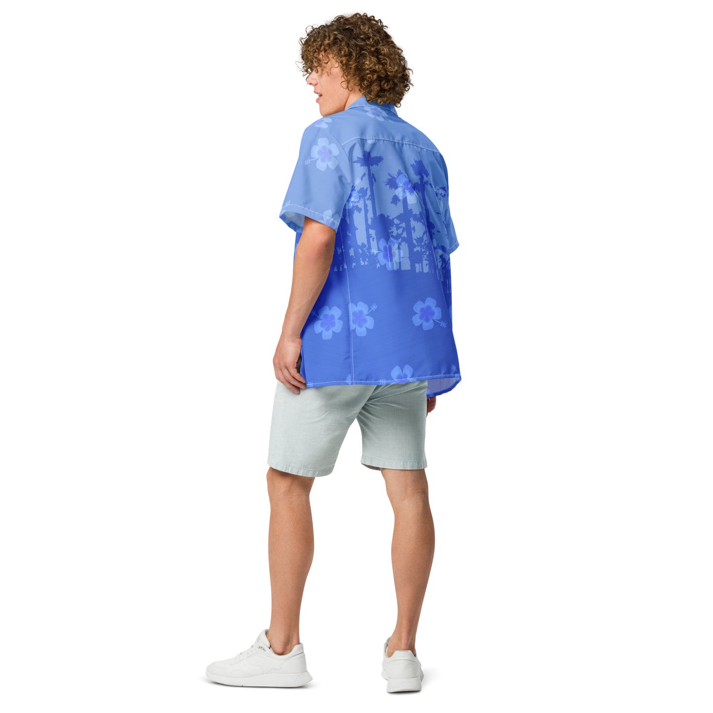 Unisex Button Shirt Hawiian Print in Blue