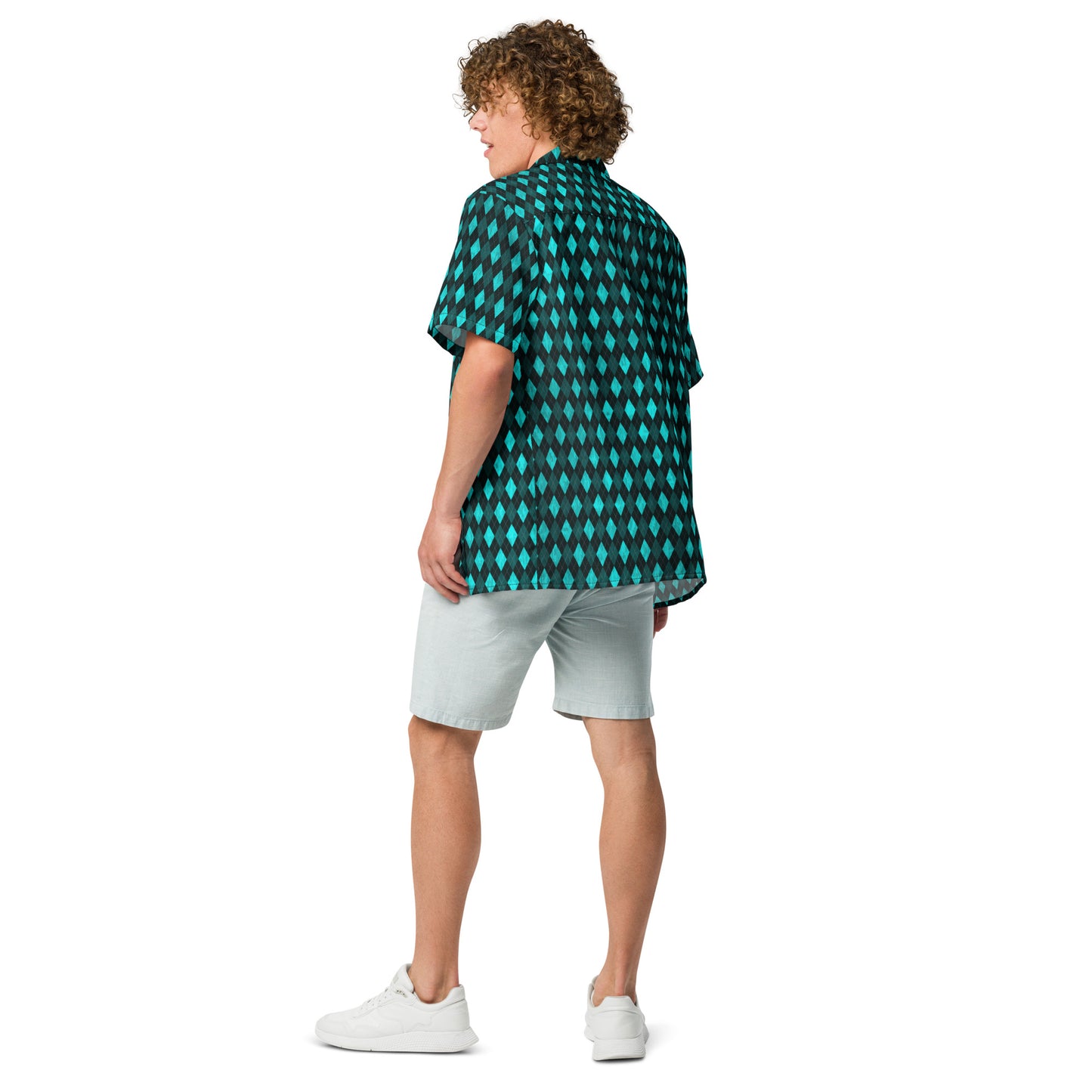 Unisex Button Shirt Teal Argyle