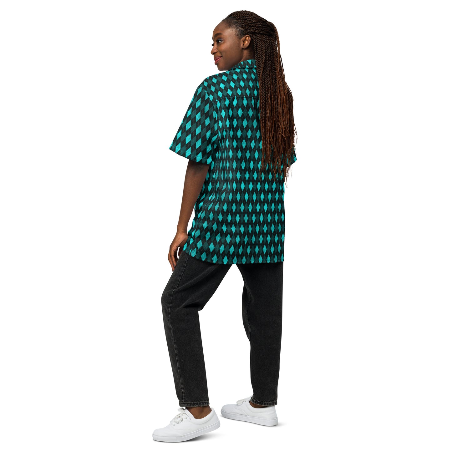 Unisex Button Shirt Teal Argyle